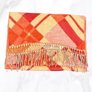 Lord & Taylor Oversized‎ Acrylic Rust/Orange Plaid Scarf, One Size